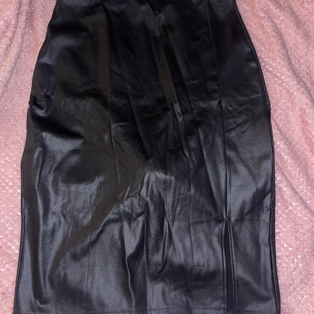 Black shapewear knee high leather skirt